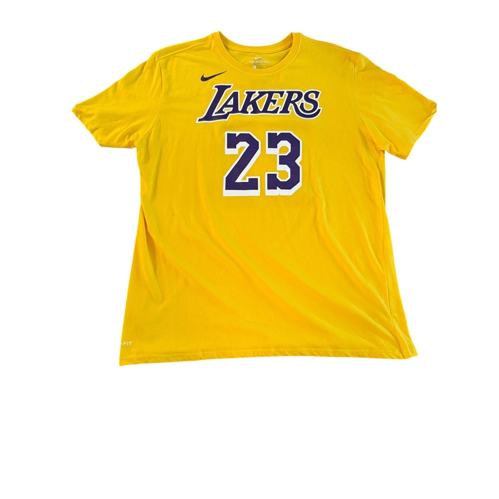 Nike Mens LA Lakers LeBron James 23 Dri-FIT T-Shirt Yellow XL Athletic Cut‎